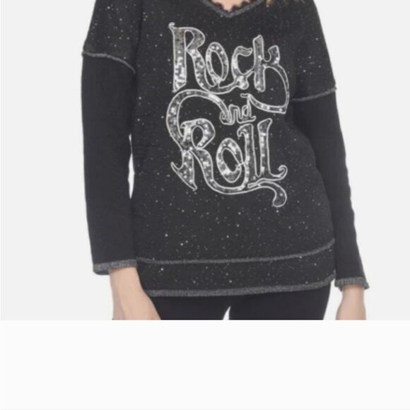 BLACK/SILVER SEQUINED ROCK AND ROLL SWEATER - Picture 7 of 10